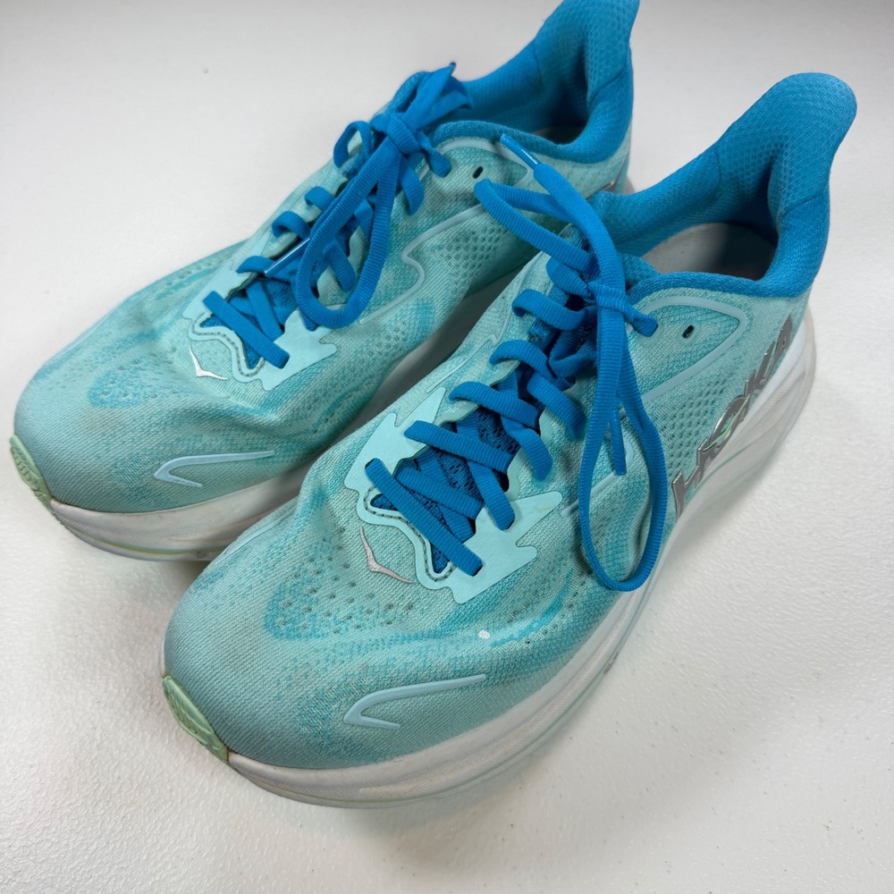 Hoka Clifton 10 Running Shoes Womens 9B Sky Blue Good Athletic Sneakers
